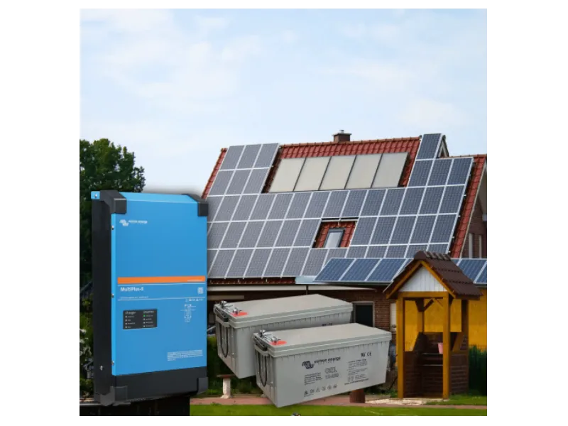 Pachet Victron Energy: invertor MultiPlus-II, încărcător solar și acumulatori LiFePO4 montați pe panou
